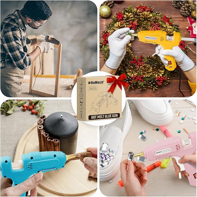 ROMECH Full Size Hot Glue Gun with 60/100W Dual Power and 21 Hot Glue Sticks (7/16"), Fast Preheating Heavy Duty Industrial Gluegun with Storage Case for Crafting, DIY and Repairs (Pink)