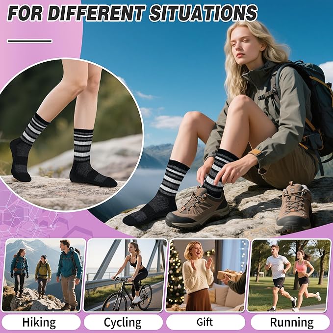 EBMORE 5 Pairs Womens Merino Wool Hiking Socks Thermal Warm Winter Boot Crew Cushion Work Gift Socks