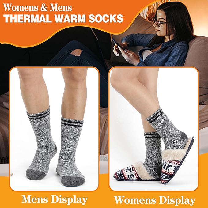 3 Pairs Winter Thermal Socks for Men & Women Warm Winter Ski Thick Boot Insulated Socks for Cold Weather