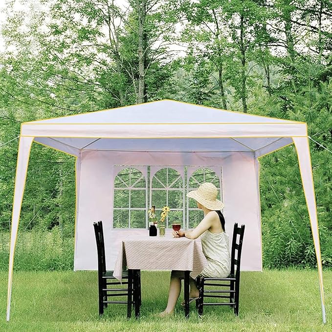 COBIZI 10x10 Pop up Canopy, Canopy Tent 10x10 Gazebos, Ez up Canopy for Parties Outdoor Camping Party Event Shelter Sun Shade with 4 Sidewalls & Carry Bag 4 Stakes & Ropes & Sandbags, White