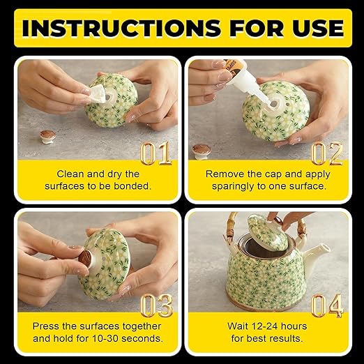 Super Glue for Ceramic, Thin Clear Liquid CA Glue for Pottery Porcelain, Fast Drying and Strong Bonding Superglue All Purpose Cyanoacrylate Adhesives for Ceramic Glass Metal Wood Leather Repairs