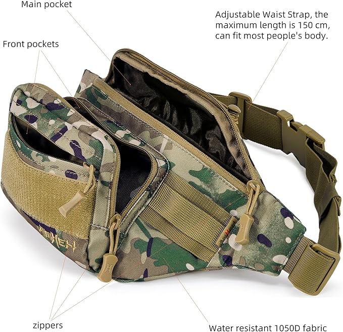 3.5L Military Tactical Fanny Pack | Molle, Quick Access, EDC, Hiking, Travel, Fit Most Men's Waist (Camo)