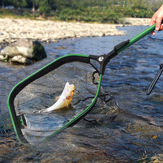 Floating Fishing Net Fish Landing Net, Fishing Nets for Fish, Kayak Fishing Net with Third-gen Upgrade Locking Switch - Lightweight Rubber Coated Fish Net for Easy Catch & Release