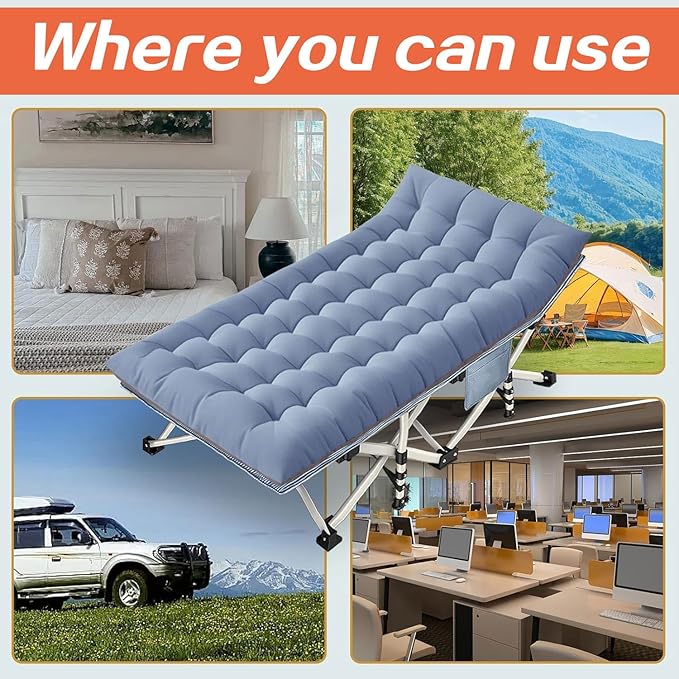 79" L x 32" W x 18" H Camping Cot with Comfortable Mattress for Adults Extra Wide Cot for Sleeping XXL Oversize Folding Bed Heavy Duty with Carry Bag for Indoor Outdoor