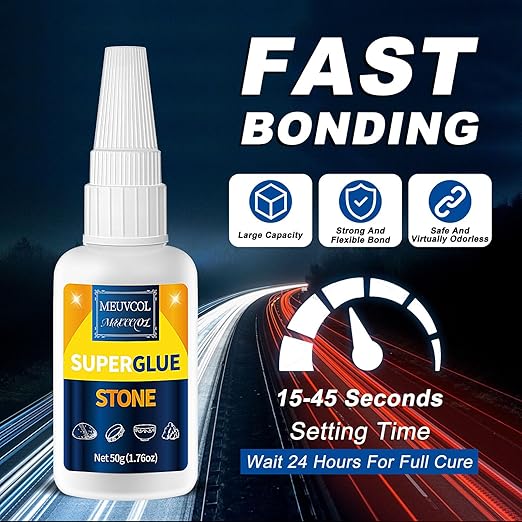 Stone Glue 100g - Marble Glue Heavy Duty for Granite, Artificial Stones & Tile | Clear Waterproof Stone Adhesive for Marble Repair & Craft Projects | Fast Drying, Strong, 6 Precision Nozzle