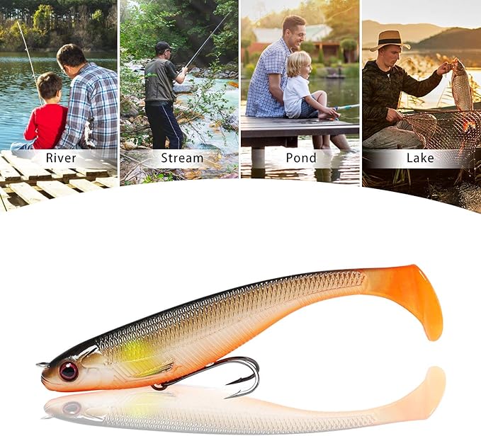 TRUSCEND Easy Catch Pre-Rigged Soft Lures, Unique Vibrating Swim Action and Trembly Sinking Move for More Bites, Amazing Soft Swimbait for Family Fishing, Fishing Lures for Bass Trout Crappie Walleye