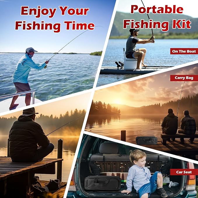 Fishing Rod and Reel Combo Set - 2PCS 6.89ft Collapsible Carbon Fiber Rods with Spinning Reels Fishing Lures Carrier Bag for Travel Saltwater Freshwater Complete Fishing Pole Kit for Anglers