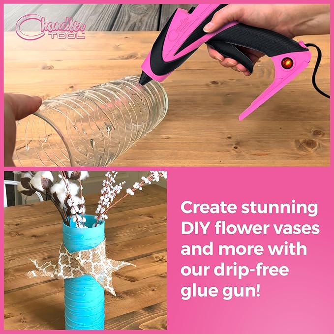 Chandler Tool Full Size Hot Glue Gun And Sticks Set for Crafts and DIY Pistola De Silicona Caliente Inalambrica Complete Heavy Duty Hot Glue Gun Kit With 10 Jumbo Glue Sticks (Pink/Black)