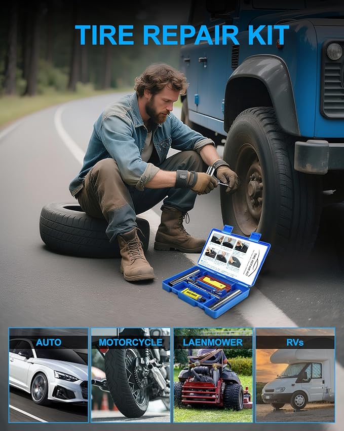 Tire Repair Kit with Plugs, Tire Plug Kit Heavy Duty Professional for Car, ATV, Motorcycle, Truck, Flat Tire Emergency Repair (Boxed Type - 16 PCs)
