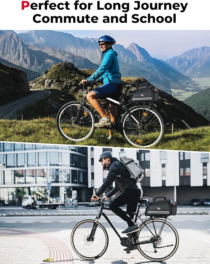 KEMIMOTO 20L Bike Bag Rear Rack with Waterproof Rain Cover, Carbon Leather Bike Trunk Bag Pannier Handbag for Bicycle, Ebike, Storage Cargo Mountain Road Bike Commuter