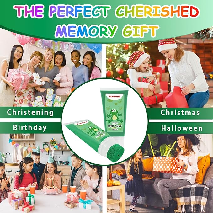 Baby Hand and Footprint Kit with Sponge Head, Baby Ink Hand and Footprint Kit, 1.69 fl oz Non-Toxic and Washable, Paw Print Kit for Dogs Suitable for Babies and Pets, Newborn Memento, Green