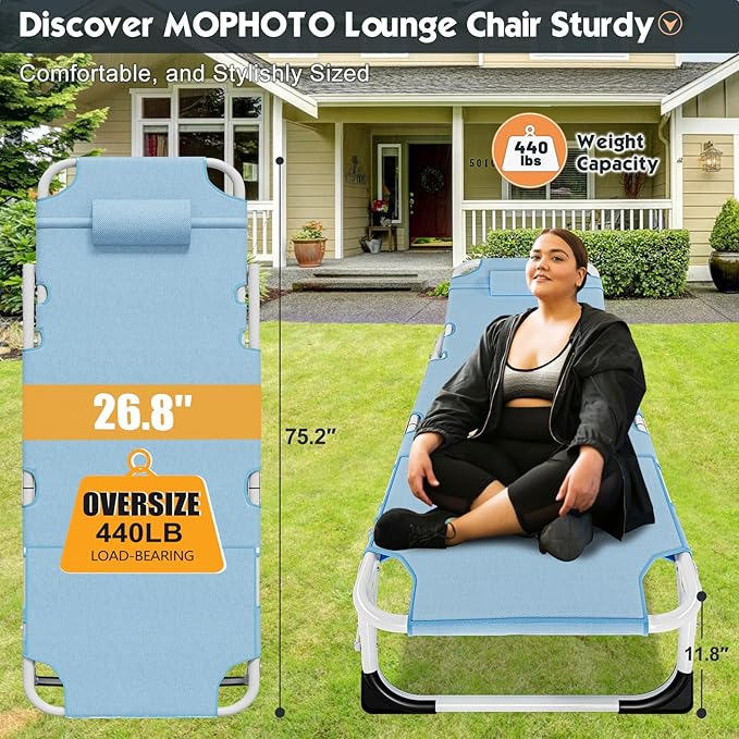 MOPHOTO Tanning Chair, Outdoor Sunbathing Lounge Chair 5-Position, Folding Chaise Lounger, Sun Tanning Lounger with Face Hole, Perfect for Pool Beach Patio
