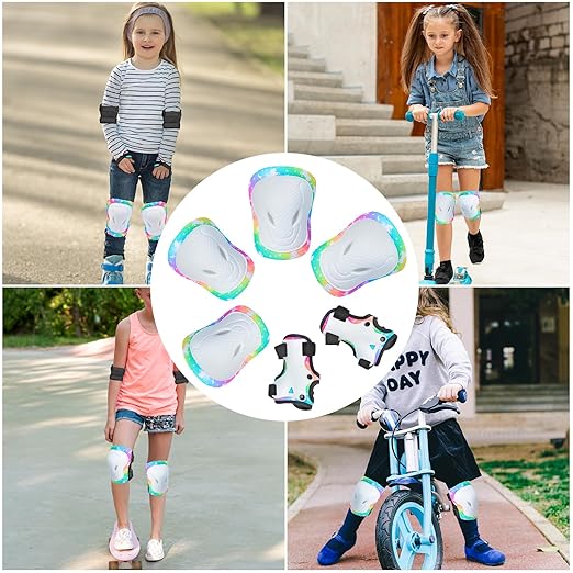 Kids Knee Pads Elbow Pads Set, 7 in 1 Skating Protective Gear Skateboard, Roller Skating, Scooter, Bike Cycling,for Kids 3-8 Years