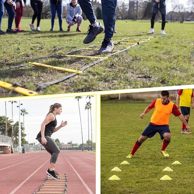 20ft Sports Agility Ladder for Men Women and Kids, Speed Youth Soccer Agility Training Equipment for Football, Exercise, Tennis, Legs Workout with Speed Parachute and Carry Bag