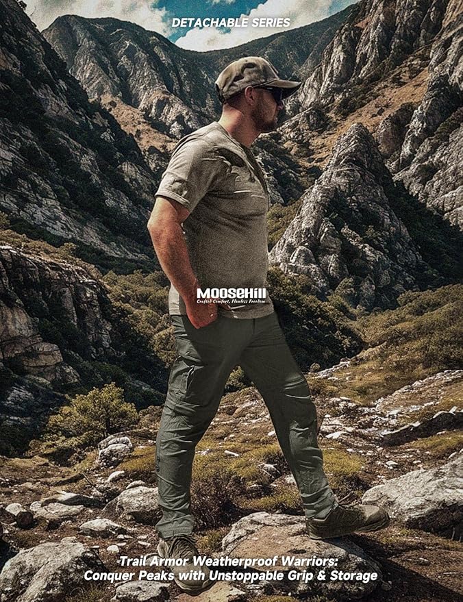 Moosehill Men's-Hiking-Pants Convertible Quick-Dry Water-Resistant Lightweight Zip-Off Outdoor with 5 Deep Pockets