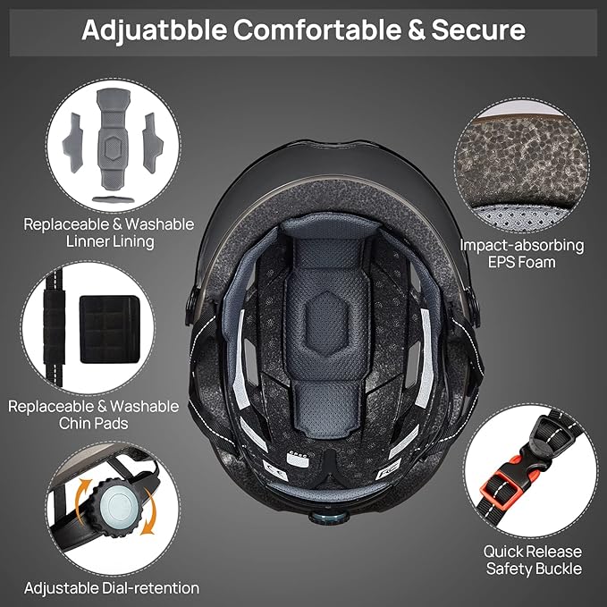 ILM Adult Bike Helmet with USB Rechargeable LED Front and Back Light Mountain&Road Bicycle Helmets for Men Women Removable Goggle Cycling Helmet E3-10L