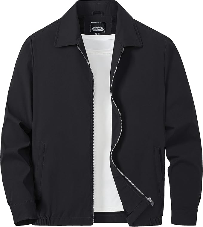 TACVASEN Mens Lightweight Windbreaker Full Zip Up Laydown Collar Jackets Light Casual Coat with Zip Pockets