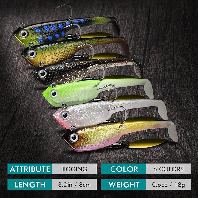 TRUSCEND Easy Catch Pre-Rigged Soft Lures, Unique Vibrating Swim Action and Trembly Sinking Move for More Bites, Amazing Soft Swimbait for Family Fishing, Fishing Lures for Bass Trout Crappie Walleye