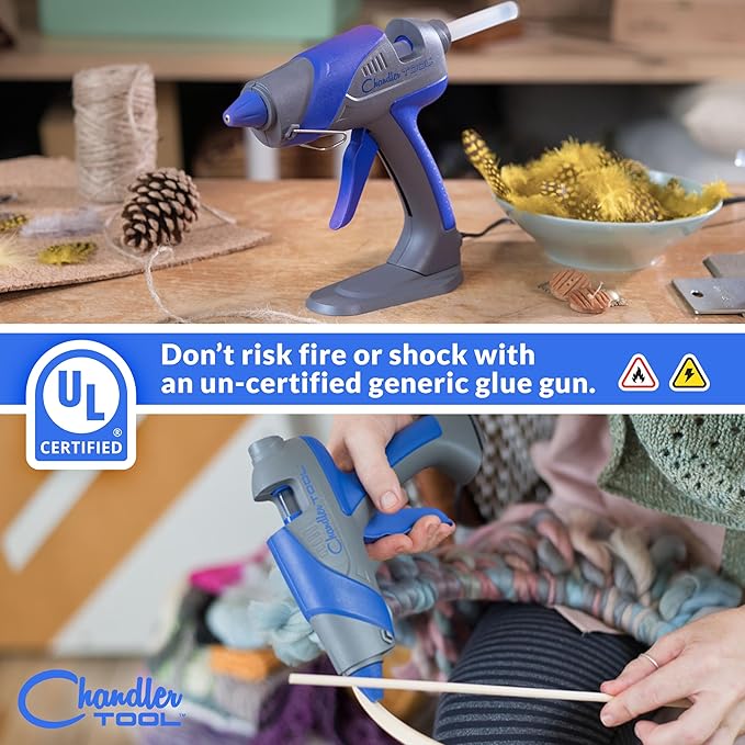 Chandler Tool Full Size Hot Glue Gun And Sticks Set for Crafts and DIY Pistola De Silicona Caliente Inalambrica Complete Heavy Duty Hot Glue Gun Kit With 10 Jumbo Glue Sticks (Blue/Grey)