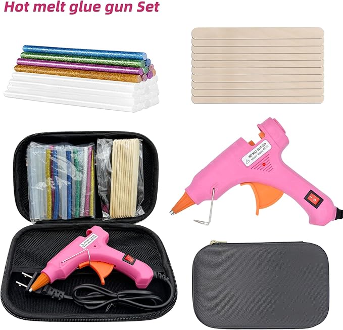 Glue Gun, Hot Glue Gun with 30 Glue Sticks and 10 Wood Craft Sticks, Mini Hot Melt Glue Gun Kit with Carrying Case for Crafts, DIY Arts, Sealing, Home Repairs