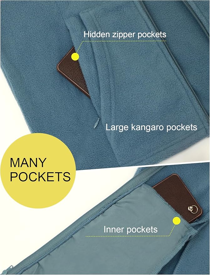 Womens Zip Up Fleece Jacket With 6 Pockets Casual Long Sleeve Fall Winter Fashion Outfits Clothes 2025