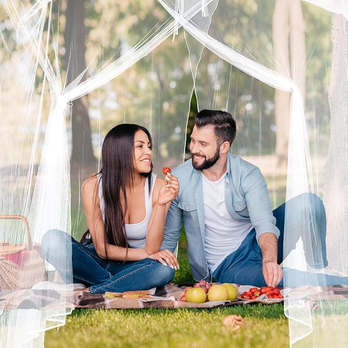 Tranqun 2 Pcs Mosquito Netting for Patio, Ultra Large Mosquito Net for Bed with 2 Side Openings 16 Hanging Loops for Camping Home Outdoor Travel Dormitory Decor(White,75 x 59 x 67 Inch)