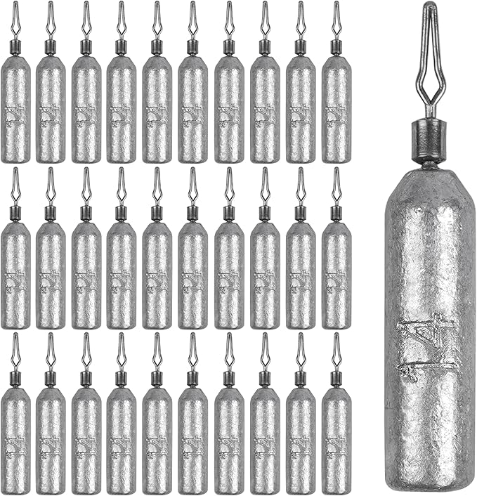 30 Pack Fishing Drop Shot Weights Lead Fishing Weights Pencil Skinny Sinkers with Barrel Swivels for Freshwater Bass Fishing