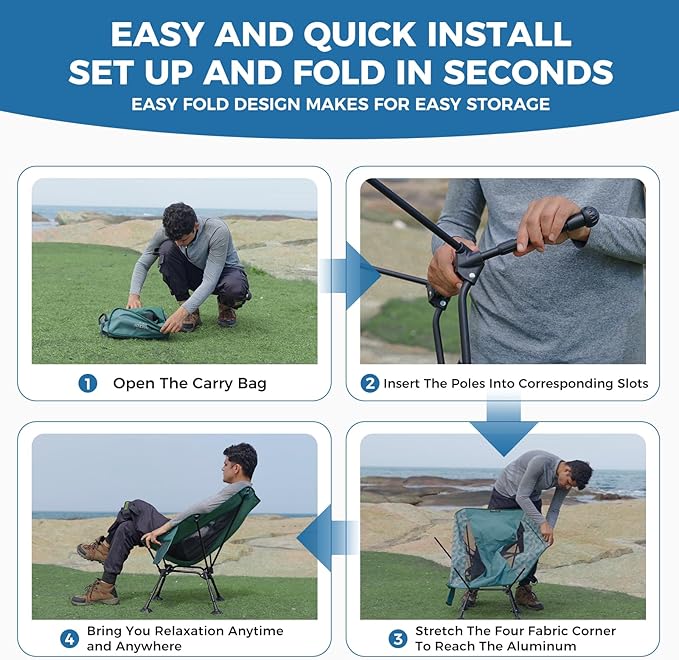 ATEPA UFO3.0 Backpacking Camping Chair, Ultralight Extra Wide Comfortable Folding Chairs 440lbs Heavy Duty Portable Hexagon Ergonomic Height Adjustable Seat