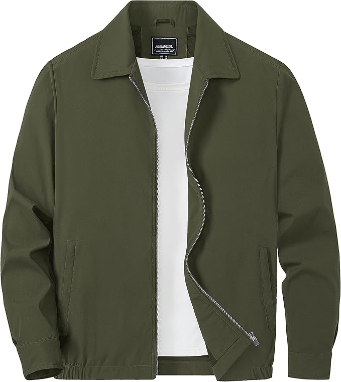 TACVASEN Mens Lightweight Windbreaker Full Zip Up Laydown Collar Jackets Light Casual Coat with Zip Pockets