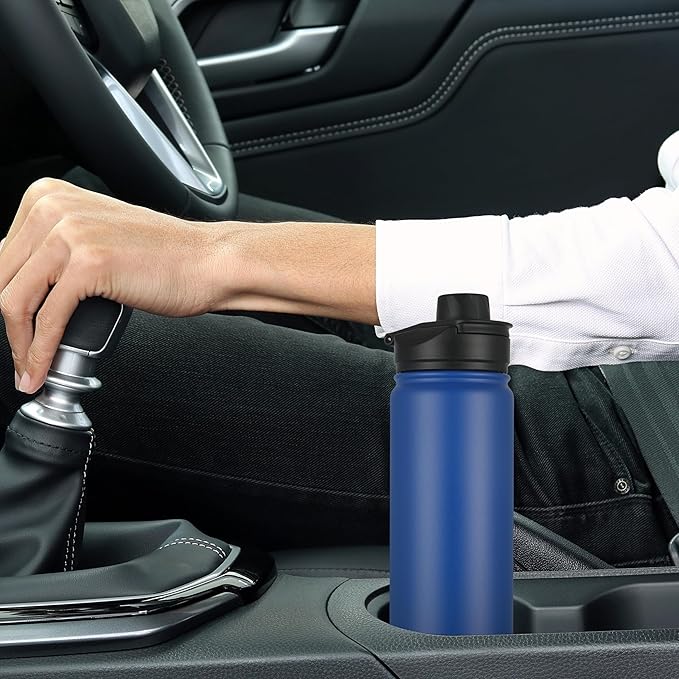 HASLE OUTFITTERS Insulated Water Bottle 22 oz Double Wall Stainless Steel Water Bottle Wide Mouth with Straw Lid & Spout Lid Keeps Cold or Hot(Royal Blue,1)