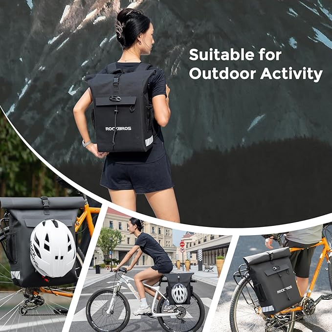 ROCKBROS Rear Rack Bike Bag Waterproof Bike Rack Bag with Helmet Fixing Buckle Rear Bike Rack Bag Detachable Shoulder Straps Convertible Backpack Fit for All Pillion Racks 18L Capacity