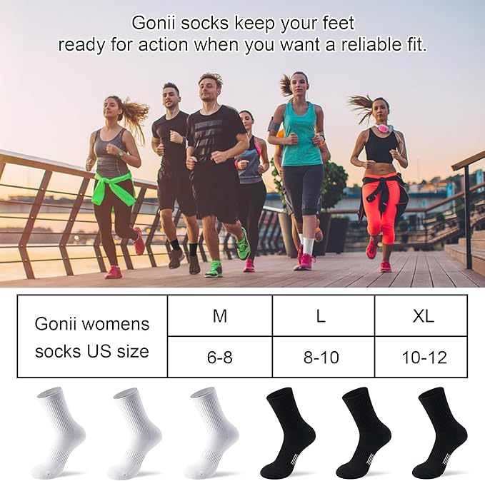 Gonii Women Athletic Crew Socks 5-6 Pairs - Comfort & Cushioned for Running, Hiking, Sports Arch Compression Socks