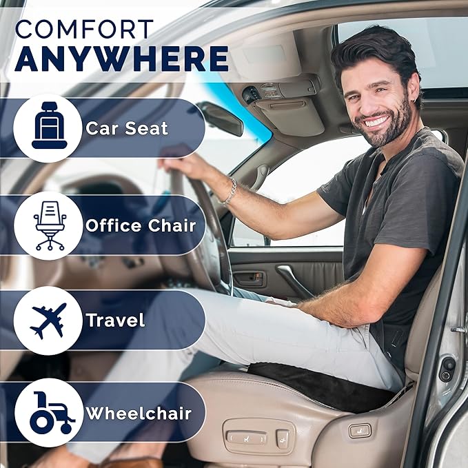 ComfiLife Car Seat Cushion–Premium Wedge 100% Polyurethane Foam Car Cushions for Driving–Auto Seat Cushion–Back & Sciatica Pain Relief for Long Drives–Comfort for Car Driver,Office, Truck Seat (Black)