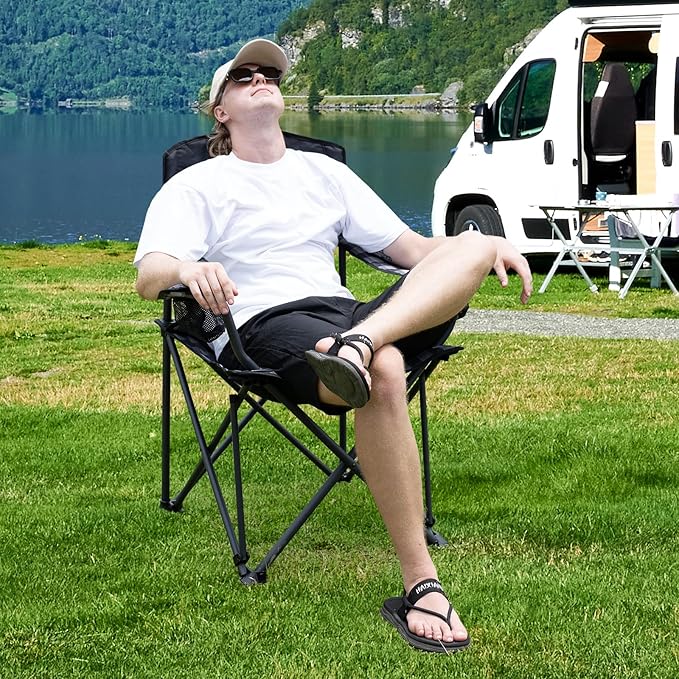 SUNNYFEEL Heavy Duty Camping Chairs for Adults Portable Oversized Folding Chair with Side Pockets & Cup Holde for Fishing,Trip,Picnic,Lawn,Concert Outdoor, Carry Bag Included
