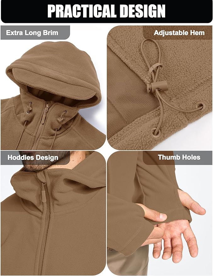 CRYSULLY Men's Military Tactical Sport Warm Fleece Hooded Outdoor Adventure Jacket Coats