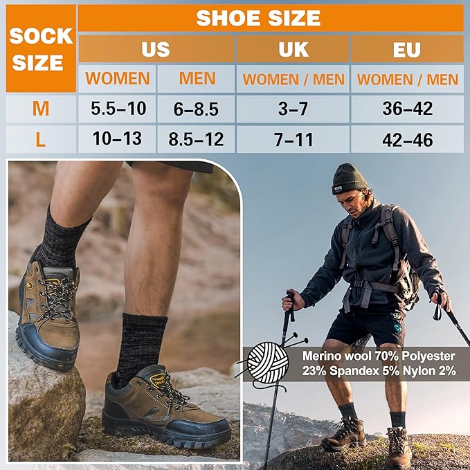 EBMORE Merino Wool Thermal Warm Socks Thick Winter Hiking Cozy Crew Comfy Cushioning Socks 4 Pairs for Women Men