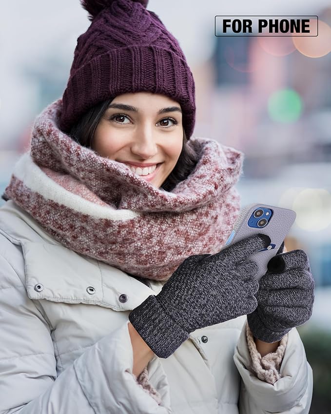 Geyoga 2 Pairs Women's Winter Touch Screen Gloves Soft Warm Fleece Lined Knit Elastic Cuff Winter Texting Gloves