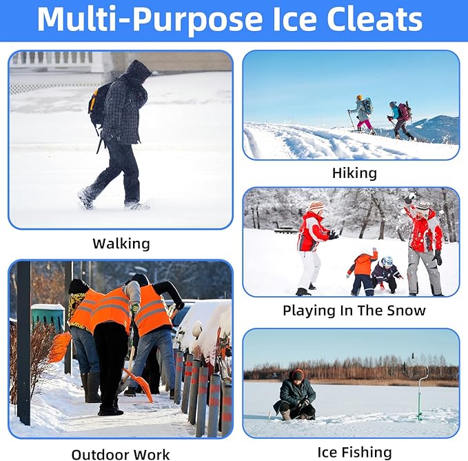 HONYAO Ice Cleats Crampons for Shoes and Boots, Stainless Steel Ice Grippers Spikes Grips Traction for Winter Ice Snow, Hiking Climbing Ice Fishing