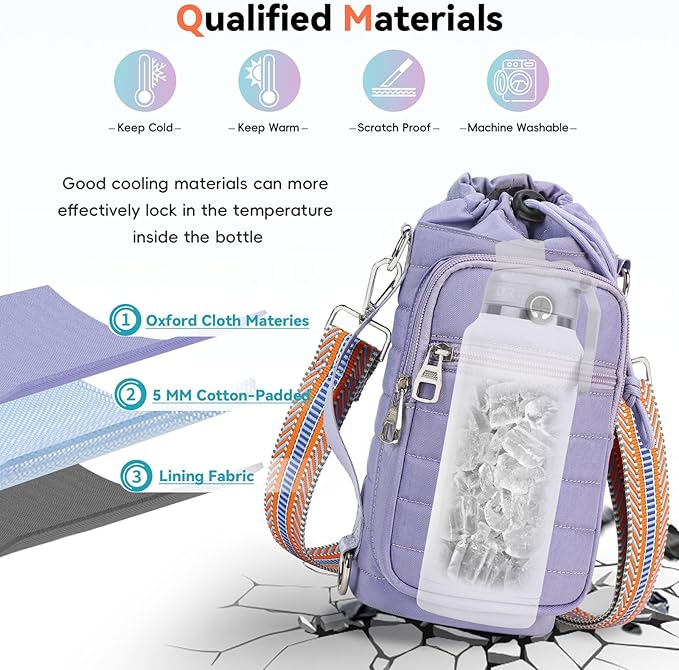 Water Bottle Carrier Bag with Strap, Sling Bag for Walking, Hiking, Cycling, Black, 40 Ounces