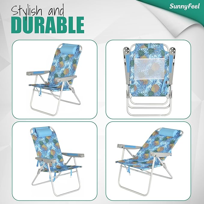 SUNNYFEEL Oversized Tall Folding Beach Chair Lightweight, 17" Portable Sand Chair for Adults Heavy Duty 500 LBS with Cup Holders, Foldable High Camping Lawn Chairs for Camp/Outdoor/Picnic/Sports