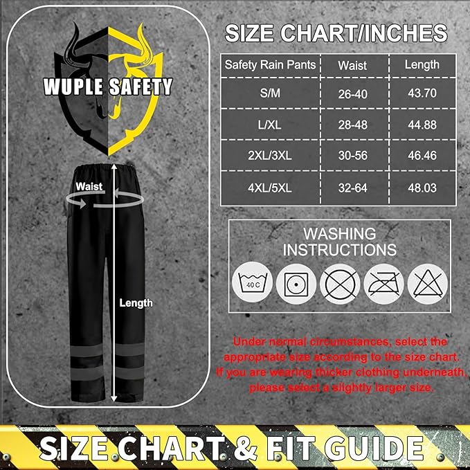 Hi-Vis Reflective Safety Rain Jacket and Pants for Men Women Waterproof Rain Gears with Inner Mesh Lining and pocket,Black S/M