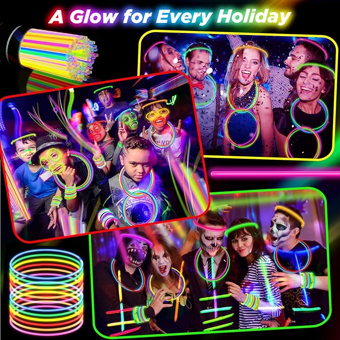100Pcs Glow Sticks - 22 inch Glow In the Dark Sticks Party Supplies, Halloween Glow Party Pack for Kids with 9 Hours Duration, Halloween Party Favor Glow Necklace & Bracelet with 100Pcs Connectors