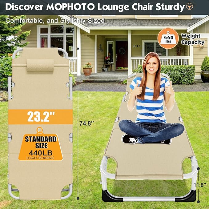 MOPHOTO Tanning Chair, Outdoor Sunbathing Lounge Chair 5-Position, Folding Chaise Lounger, Sun Tanning Lounger with Face Hole, Perfect for Pool Beach Patio