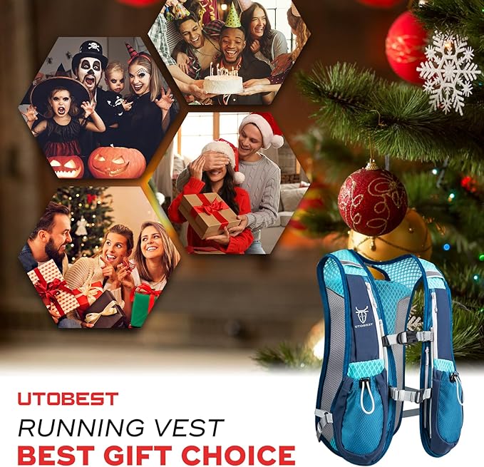 Running Vest, 5L Hydration Vest Lightweight, Breathable and Sweatproof Running Backpack, Adjustable Running Hydration Vest for Trail Running Marathon Race Jogging Cycling