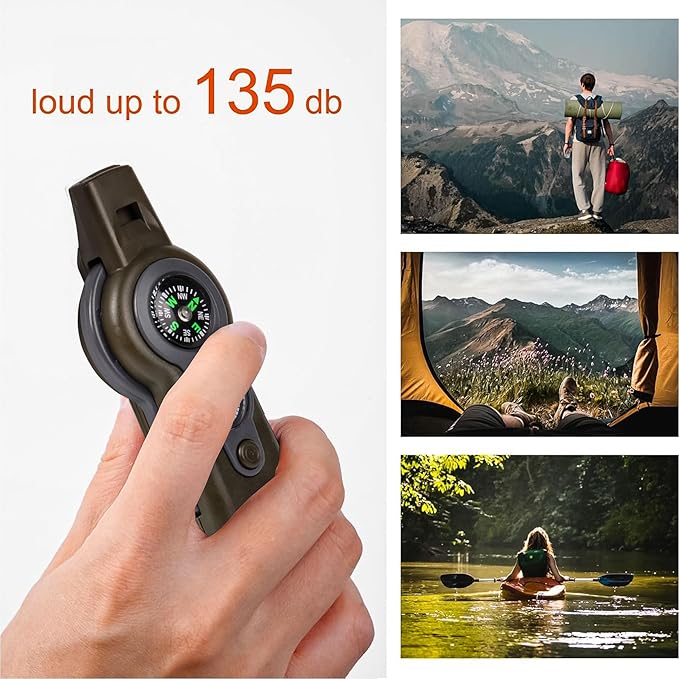 Emergency Survival Function Whistle, Outdoor Multifunctional Tool Safety Whistle with Lanyard, Ideal for Kayaking, Boating, Hiking, Camping, Climbing, Hunting, Fishing, Rescue Signaling