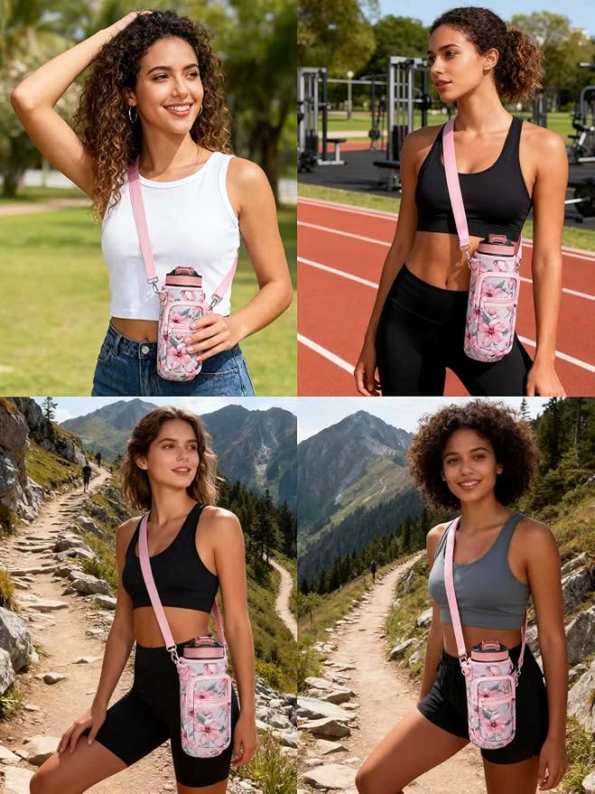 Insulated Water Bottle Holder Sling Bag with Phone Pocket, Adjustable Crossbody Strap for Walking, Hiking, Camping, Fishing