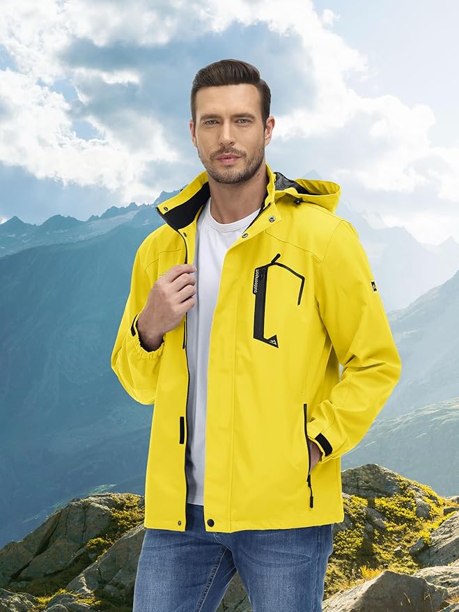 MAGCOMSEN Men's Lightweight Windbreaker Rain Jacket Raincoat with Detachable Hood for Hiking Fishing Activewear