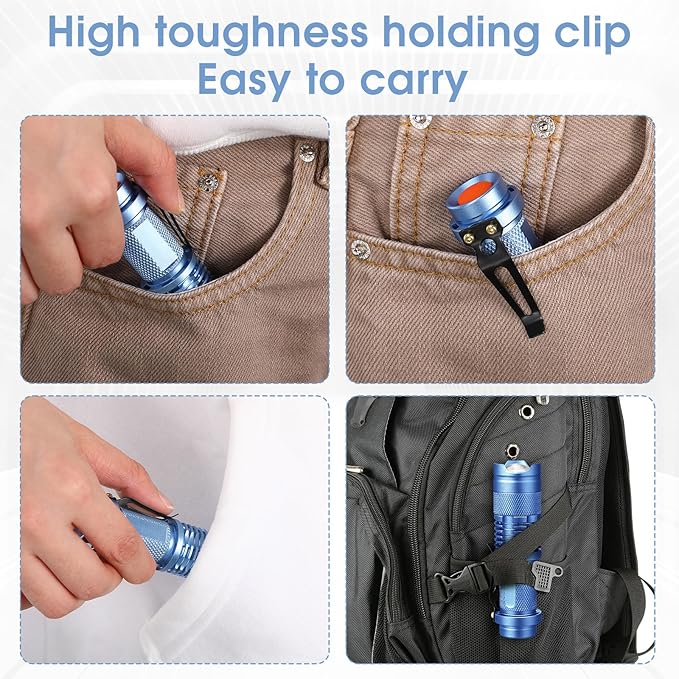 Fumete 20 Pieces LED Flashlight Mini 3 Mode Tactical Torch Small Water Resistant Pocket Flash Light Adjustable Focus Light Pen for Men, Father, Indoor Outdoor Hiking (Blue)