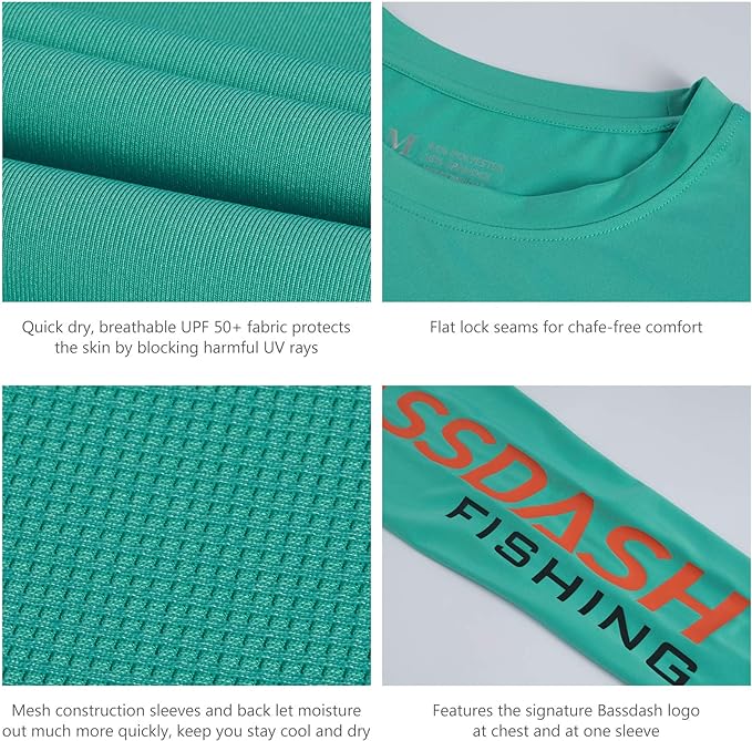 BASSDASH Fishing T Shirts for Men UV Sun Protection UPF 50+ Long Sleeve Tee T-Shirt