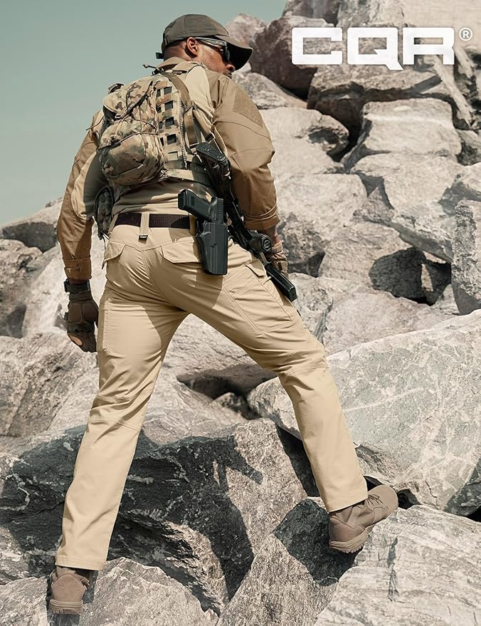 CQR Men's Flex Stretch Tactical Pants, Water Resistant Ripstop Cargo Pants, Lightweight EDC Outdoor Work Hiking Pants